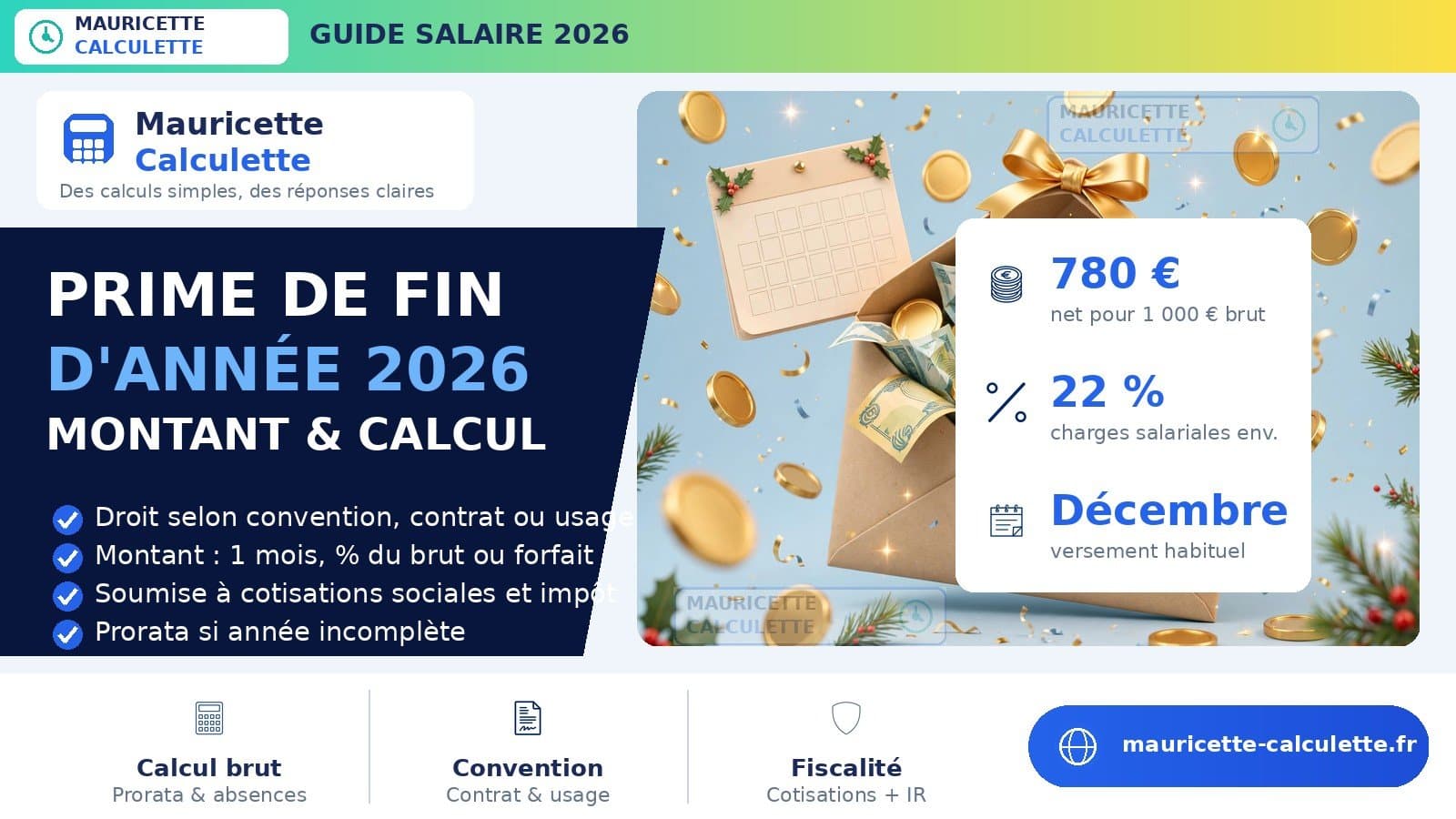 Illustration du guide Prime de fin d’année 2026 : montant, calcul et fiscalité