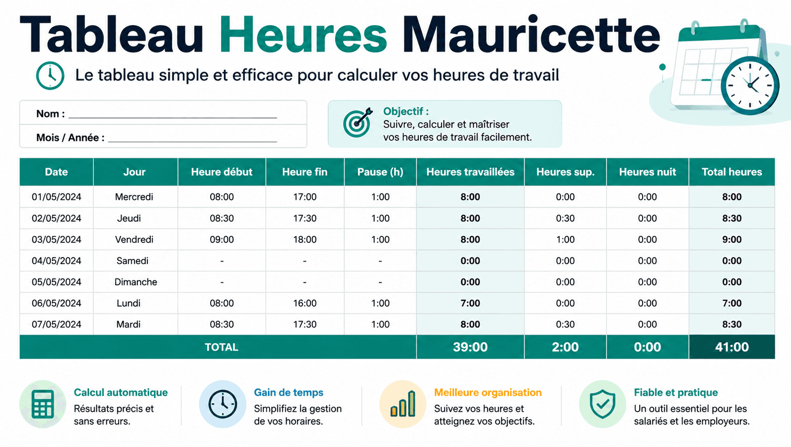 Tableau Heures Mauricette
