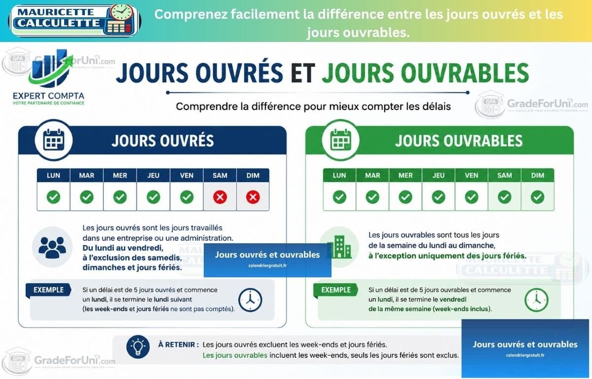 Jours ouvrés et jours ouvrables