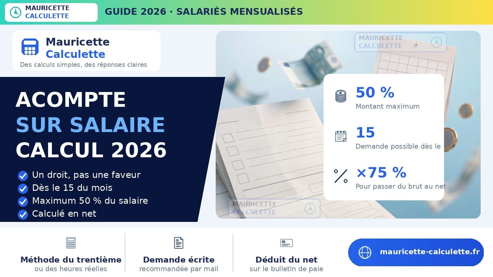 Illustration du guide Acompte sur salaire 2026 : calcul du montant et demande