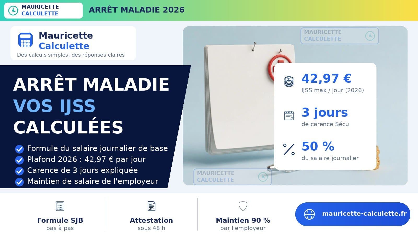 Illustration du guide Arrêt maladie 2026 : calcul IJSS et maintien de salaire