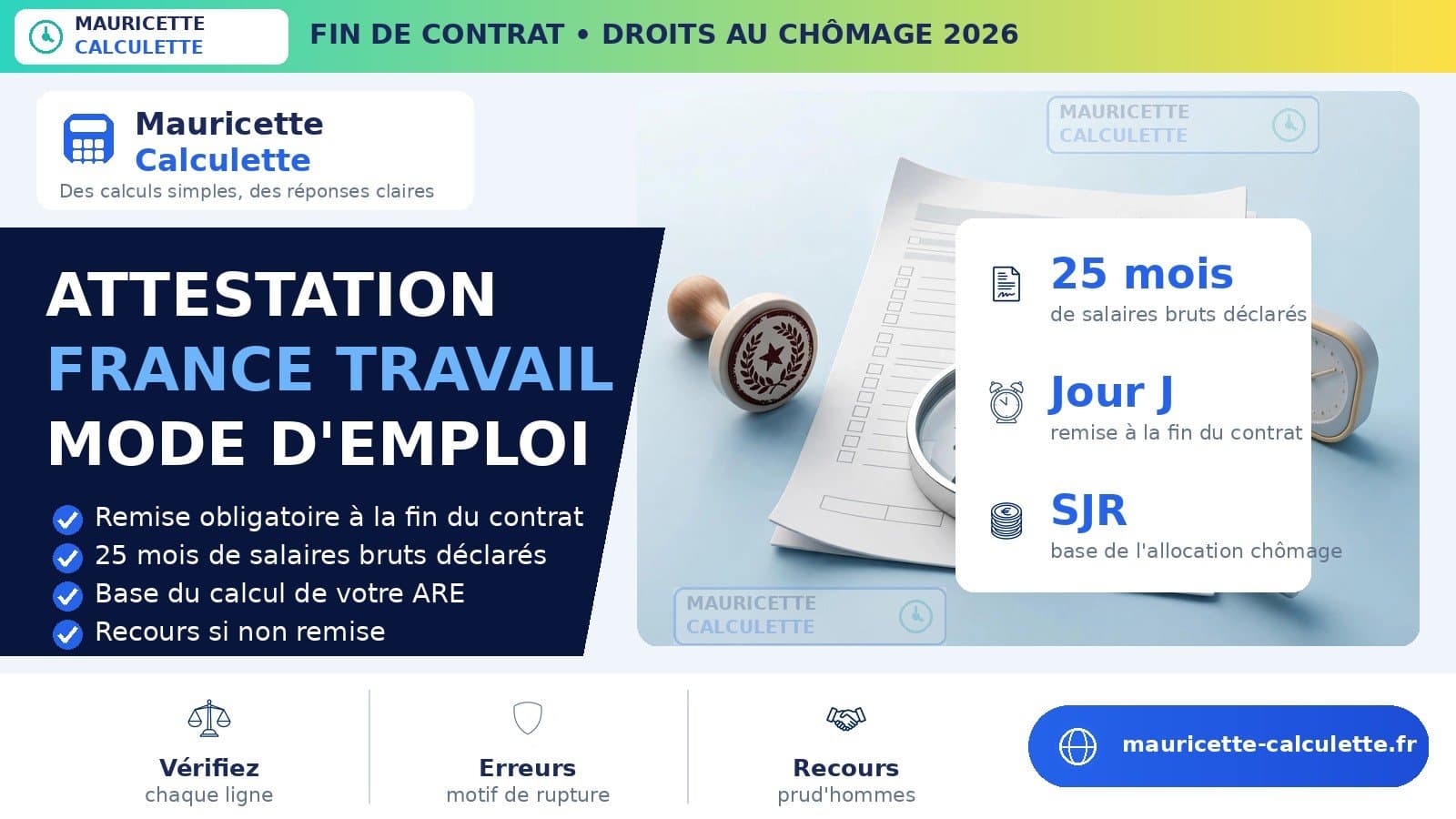 Illustration du guide Attestation France Travail 2026 : contenu, calcul des salaires, délais et recours