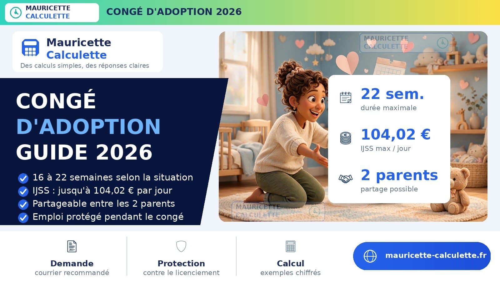 Illustration du guide Congé d’adoption 2026 : durée, indemnisation et calcul