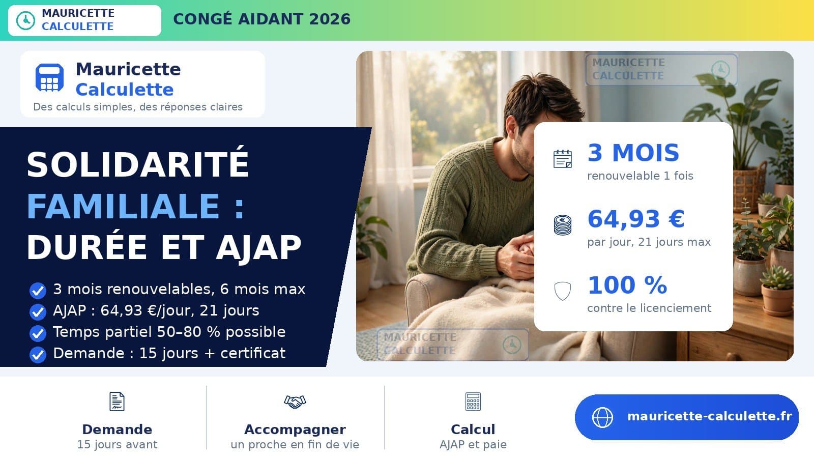 Illustration du guide Congé de solidarité familiale 2026 : durée, AJAP et calcul