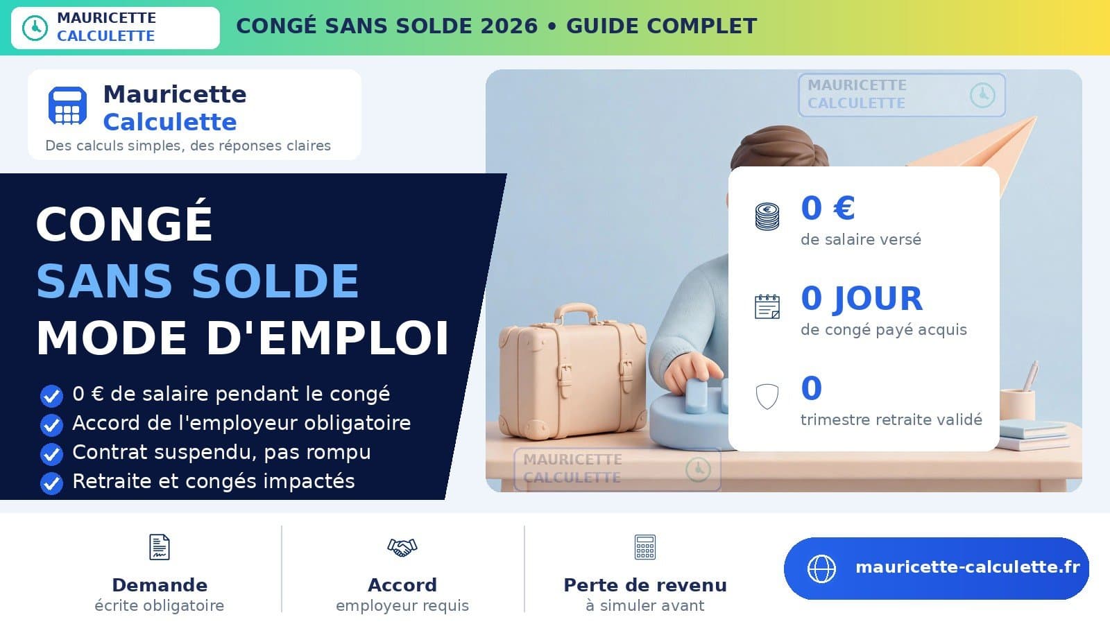 Illustration du guide Congé sans solde 2026 : demande, salaire, calcul, modèle