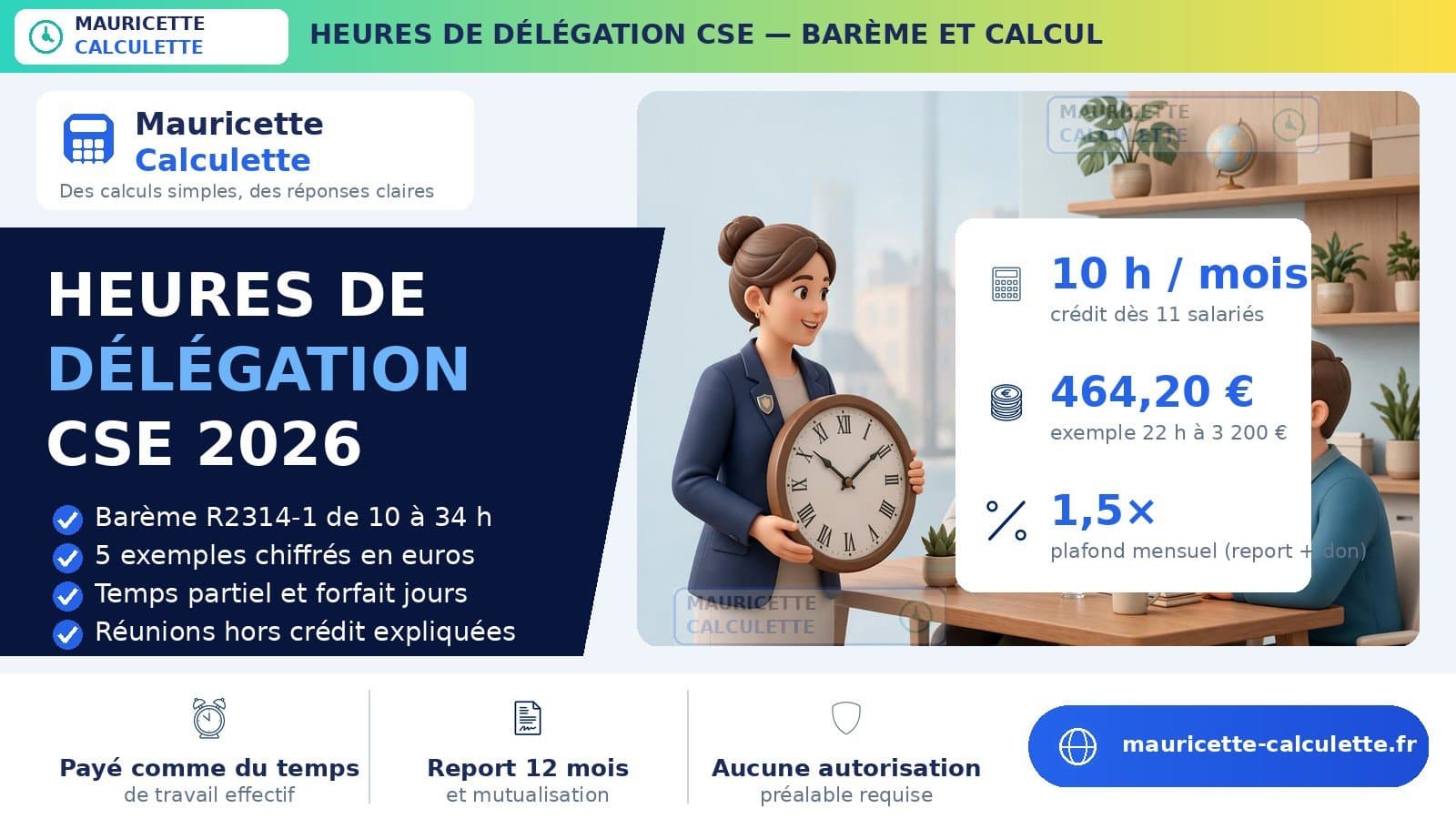 Illustration du guide Heures de délégation CSE 2026 : barème, calcul et règles