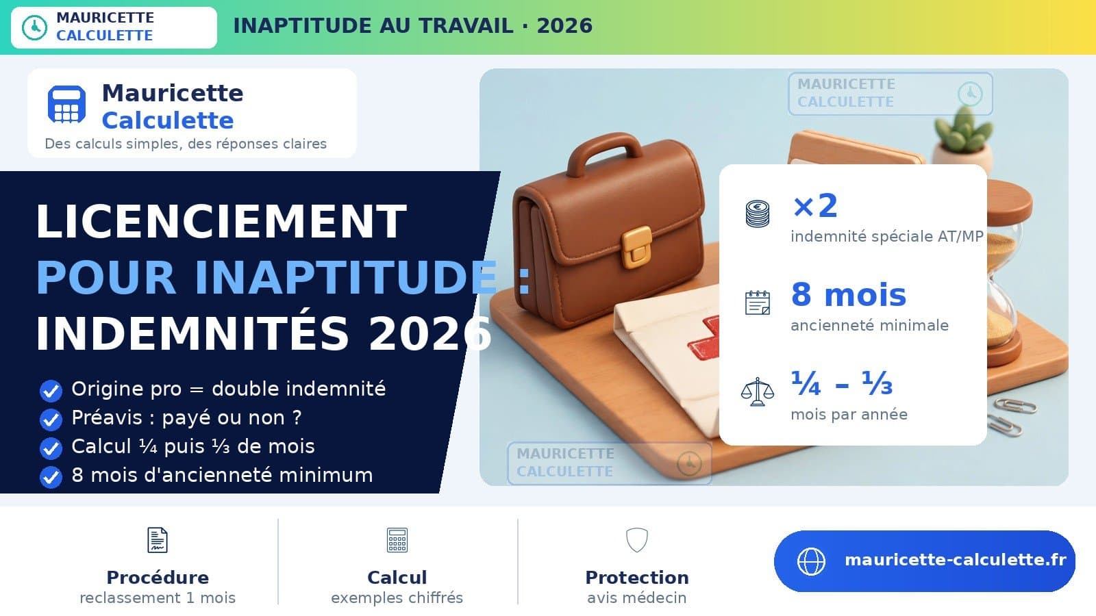 Illustration du guide Licenciement pour inaptitude 2026 : indemnités, calcul et droits