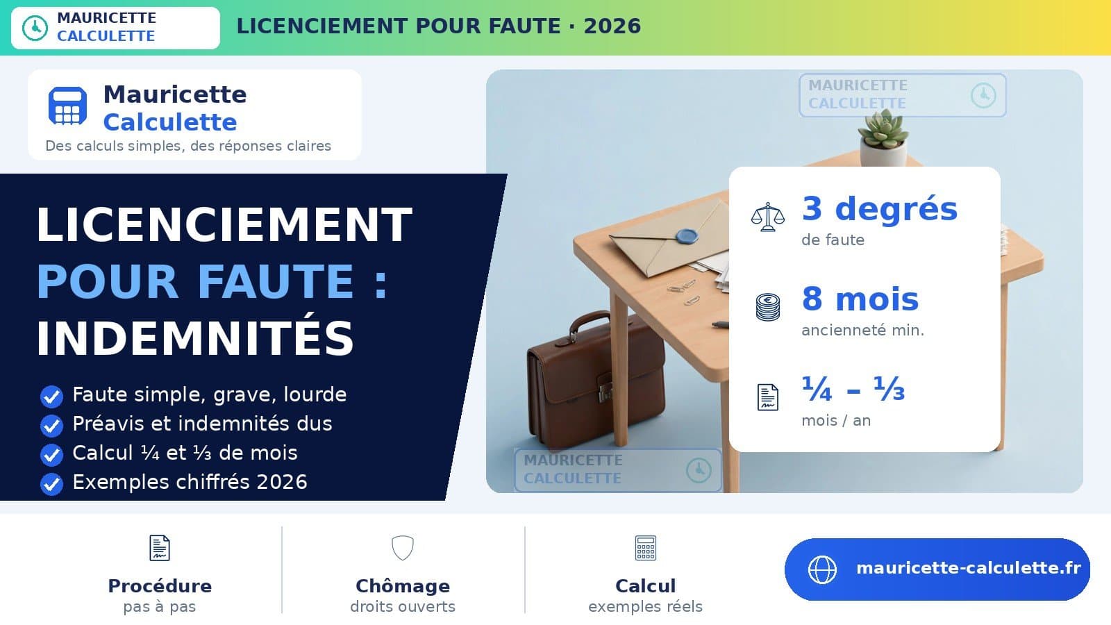 Illustration du guide Licenciement pour faute 2026 : indemnités et calcul détaillé