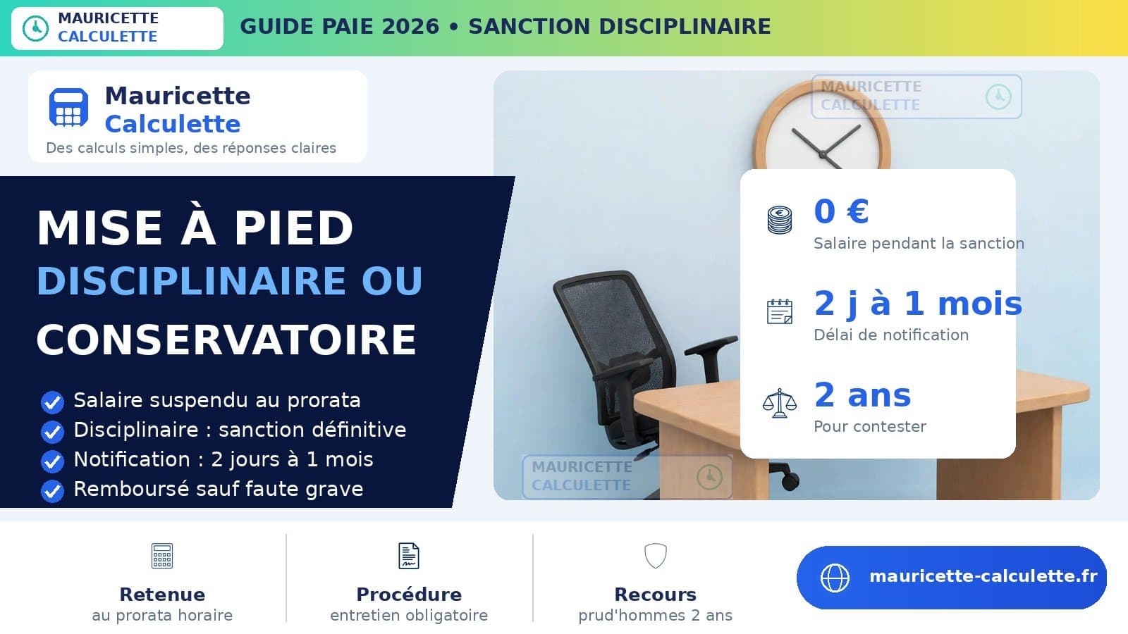 Illustration du guide Mise à pied 2026 : disciplinaire, conservatoire et salaire