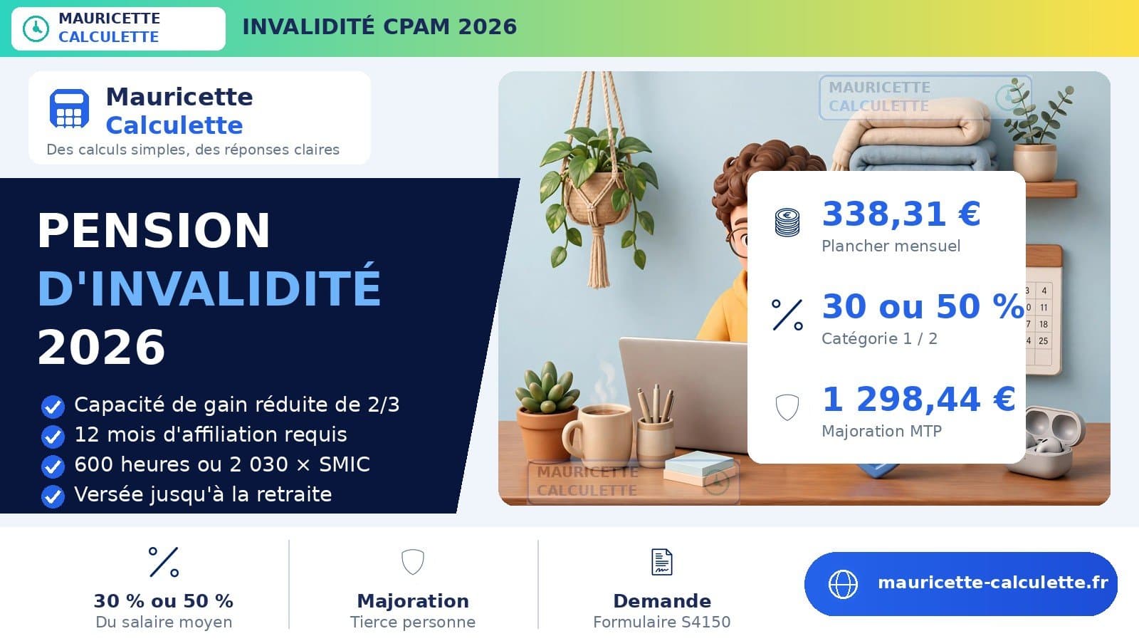 Illustration du guide Pension d’invalidité 2026 : calcul, catégories et montants