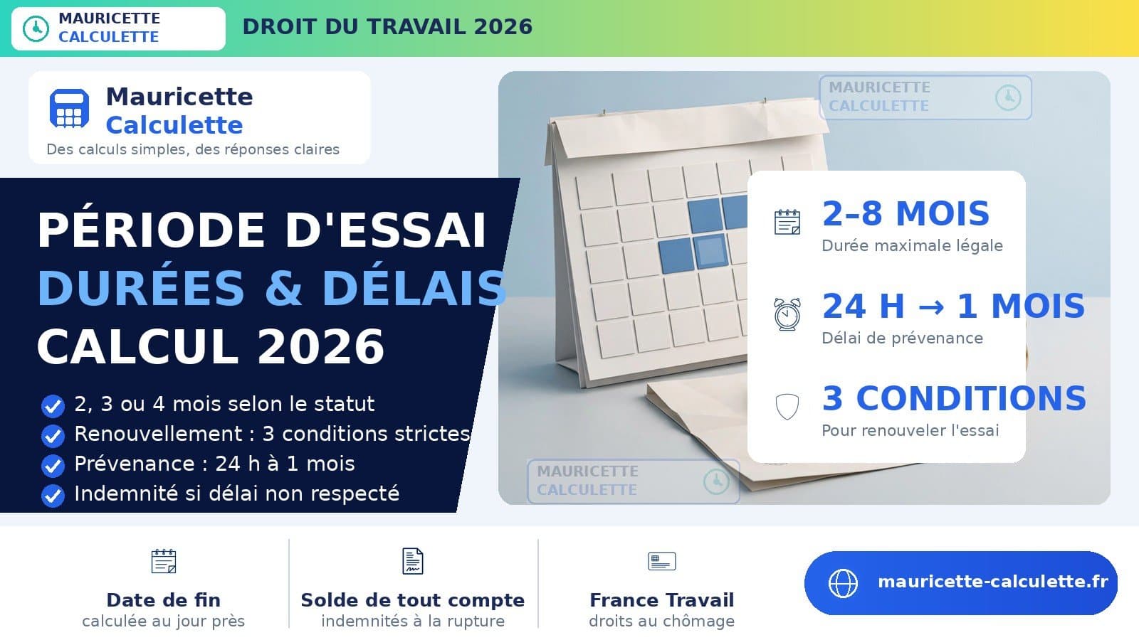 Illustration du guide Période d’essai 2026 : durées, prévenance et calcul