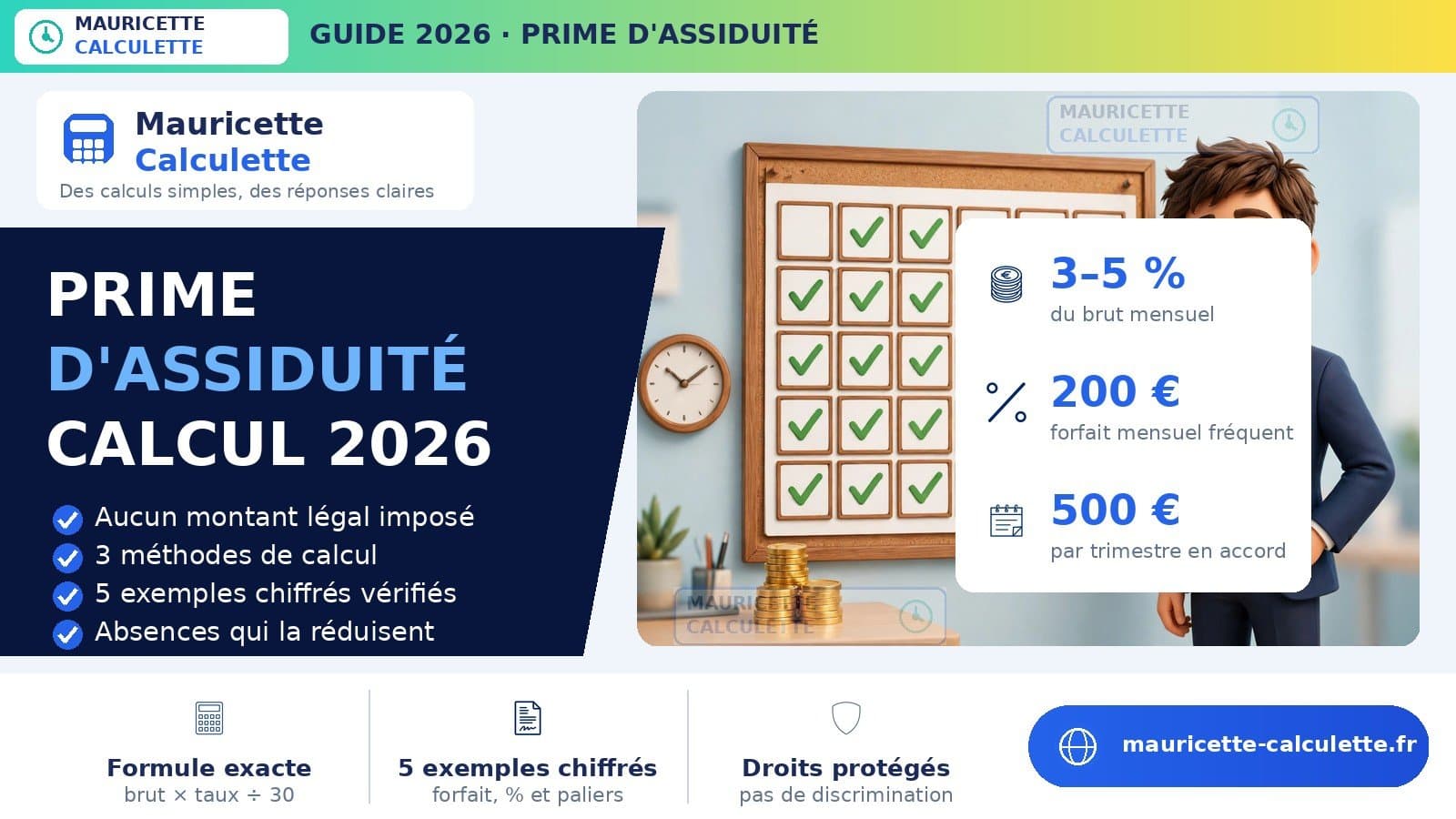 Illustration du guide Prime d’assiduité 2026 : montant, calcul et conditions