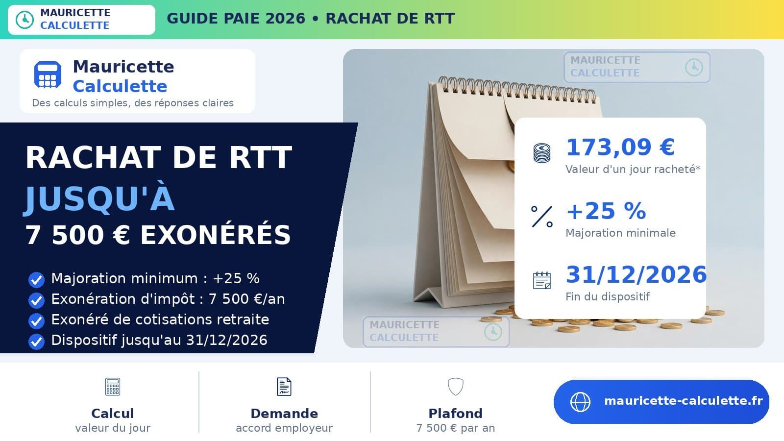 Illustration du guide Rachat de jours de RTT 2026 : calcul, exonération et plafond