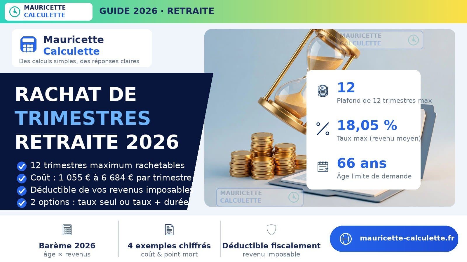 Illustration du guide Rachat de trimestres retraite 2026 : coût, calcul et rentabilité
