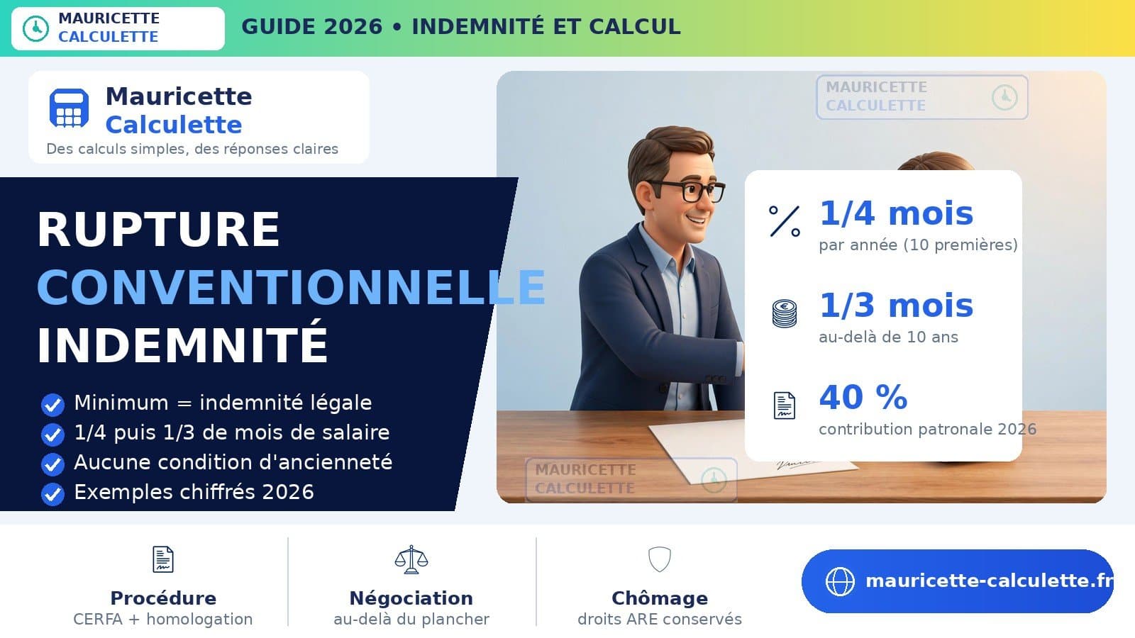 Illustration du guide Rupture conventionnelle 2026 : calcul de l’indemnité