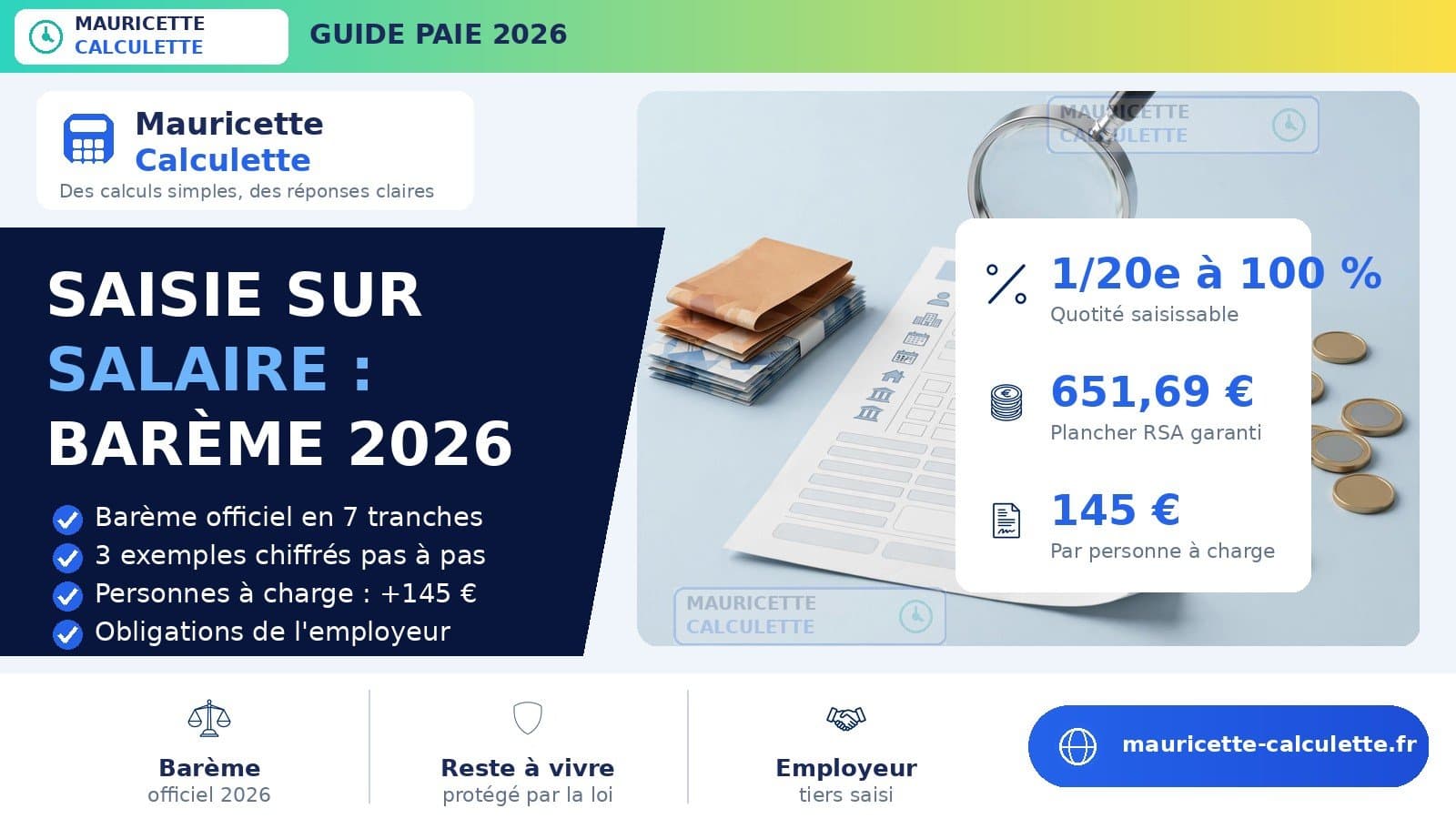 Illustration du guide Saisie sur salaire 2026 : barème, calcul et procédure