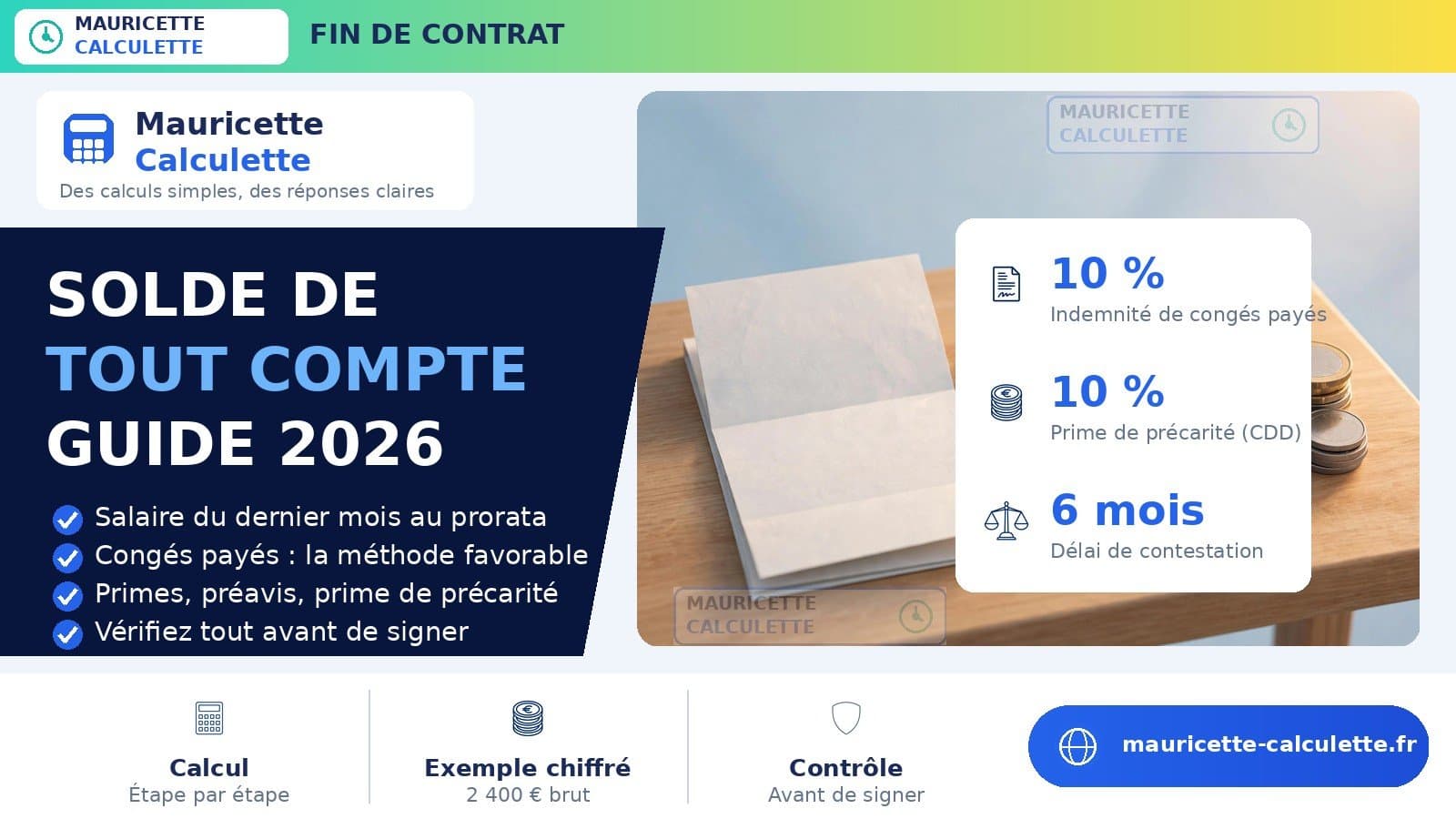 Illustration du guide Solde de tout compte : calcul étape par étape (guide 2026)